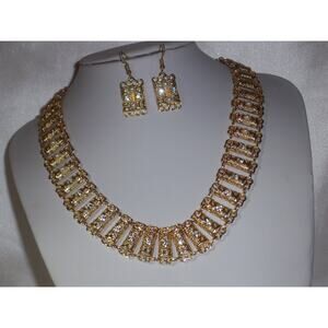 Gold rhinestone necklace set, prom party evening wedding MOB party necklace set